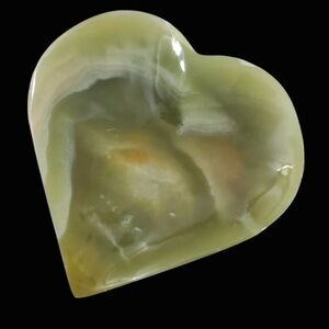 Green Mexican Onyx Heart Trinket Bowl Mixed Green Orange Cream New!
